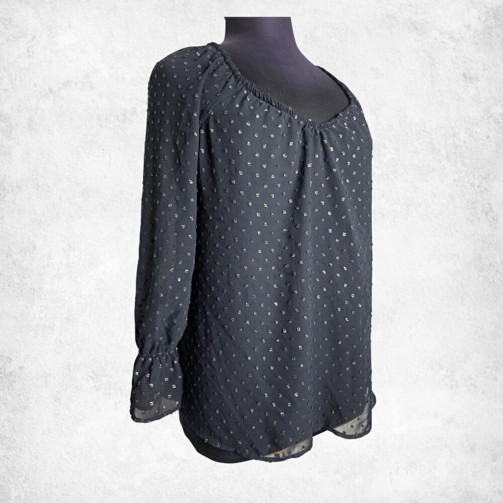 Lane Bryant Black Sheer Blouse 14/16 – Plus Size Metallic Dot Long Sleeve Top - Picture 5 of 6